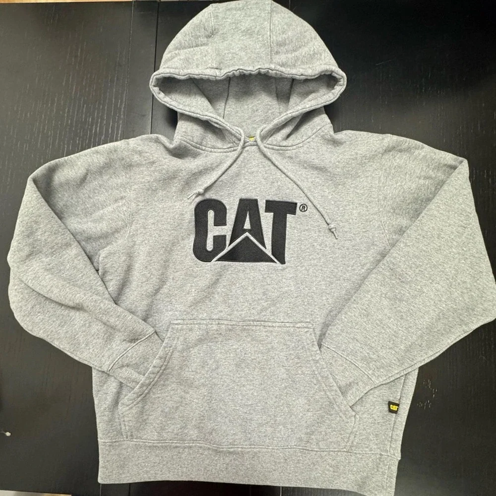CAT Caterpillar Hoodie Mens M Gray Sweatshirt Workwear Heritage‎ Streetwear